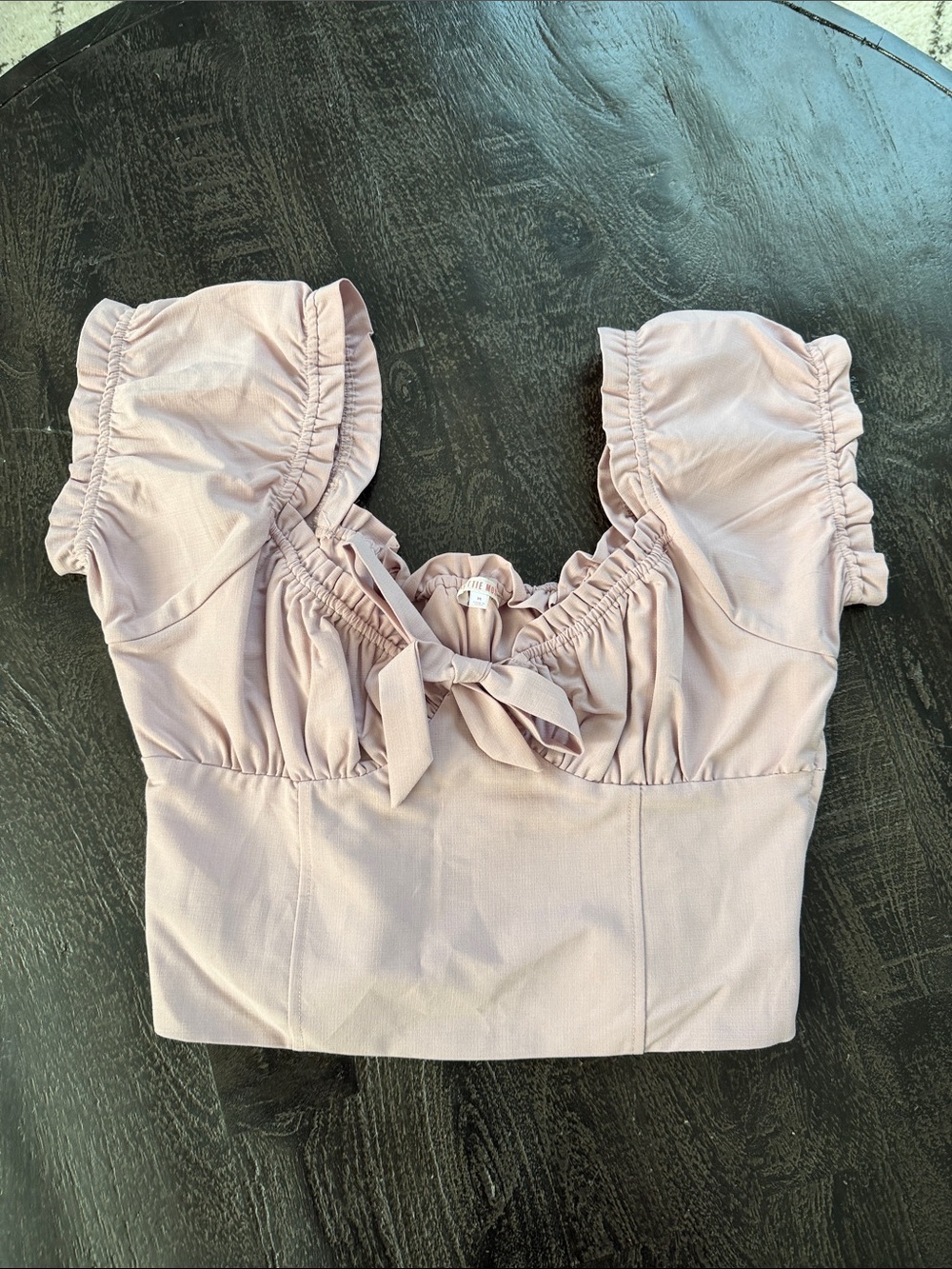 Tie-Front Ruffle Crop Top in Light Mauve
